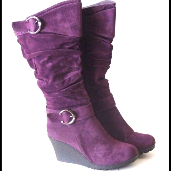 Shoes - Women’s Purple Suede Wedge Boots